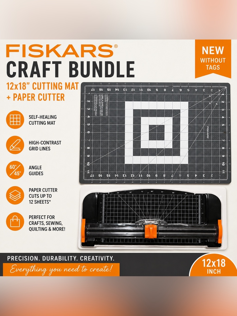 Fiskars 12x18 Self-Healing Cutting Mat + Paper Cutter Trimmer Craft Bundle NEW